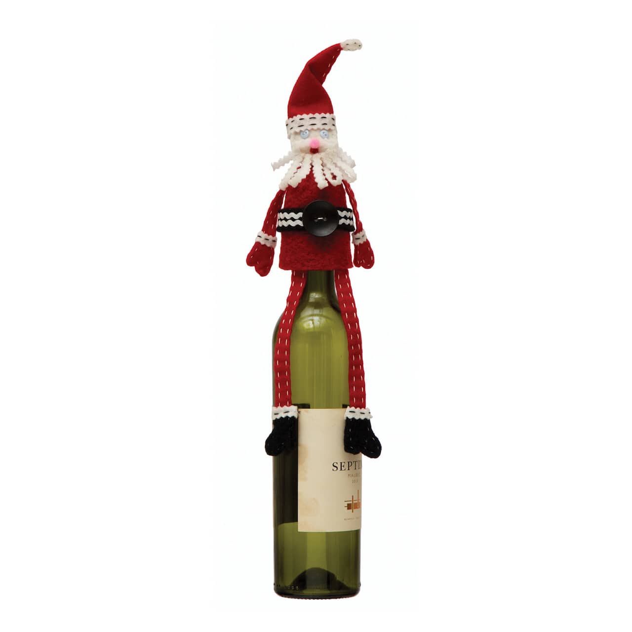 Hello Honey® 10" Handmade Fabric & Wool Felt Santa Bottle Topper with Embroidery & Applique
